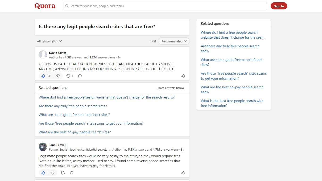 Is there any legit people search sites that are free? - Quora